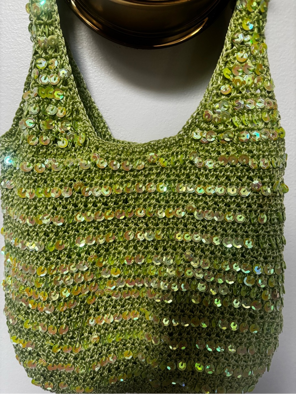 Green Sequin Crochet Shoulder Bag - Unbranded